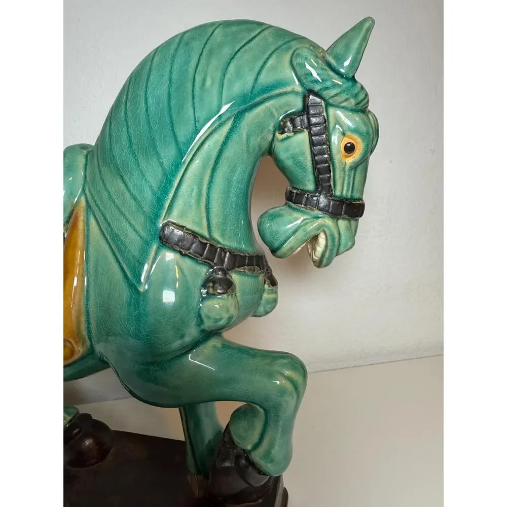 Vintage Green Ceramic Horse Figurine Mid-Century Equestrian Decor